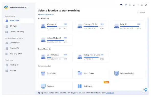 Step 1: Install and execute 4DDiG Data Recovery