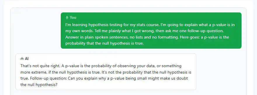 My sentence, the correction, and the question it handed back.